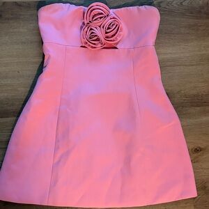 Strapless Pink Mini Dress with Rosette Detail